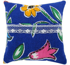Tooth Fairy Pillow, Blue, Tulip &amp; Daisy Print Fabric, White Lace Trim For Girls - £3.95 GBP