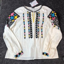 Ukrainian Embroidered White Linen Blouse Size M/L Bohemian Ethnic Vyshyvanka NWT - £88.32 GBP