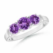 Authenticity Guarantee 
Angara Natural 5mm Amethyst Ring in 14K White Gold (R... - £482.53 GBP