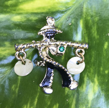 Rare Vtg Asian Man Water Carrier Pin Brooch Green Jewel Pearled Abalone Dangles - £27.11 GBP