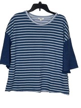 Umgee Women Top Cropped Crew Neck Loose Fit Flared Sleeve Striped Blue Sz. Small - £15.47 GBP