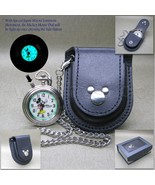 Vintage Mickey Mouse Pocket Watch with Luminous Dial Chain Real Leather ... - £54.91 GBP