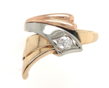 Retro 14k Tri-Colored Gold Ring with Round Genuine Natural Diamond (#J6626) - £443.89 GBP