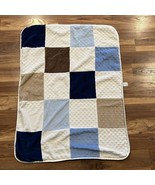 Just Born Patchwork Blue White Brown Beige Color block Minky Baby Blanke... - $440.29 MXN