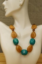 Costume Jewelry Brown Lucite Faux Turquoise Beaded Statement Necklace 17&quot; - £11.73 GBP
