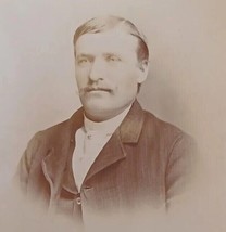 Cabinet Card Photo Handsome Man Handlebar Mustache Alexandria MN - £24.39 GBP