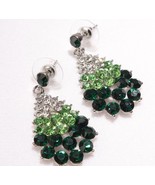 Pierced Earrings Crystal Super Bling 1 5/8 inch Green Peacock Style Wedding - $12.19