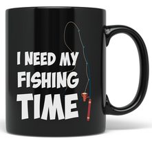 PixiDoodle Fishing Time Hobby Rod and Reel Fisherman Coffee Mug (11 oz, Black) - £20.49 GBP+