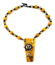 Butterscotch Yellow Stone Celestial BOHO Pendant Necklace - $44.55