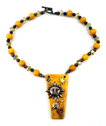 Butterscotch Yellow Stone Celestial BOHO Pendant Necklace - £35.30 GBP