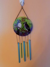 Blue Jays Hand Painted Stained Glass Round Suncatcher Wind Chimes Decor - $37.13