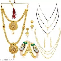 South Indian Women Temple combo Necklace Set Gold Plated Fashion Jewelry - £33.63 GBP