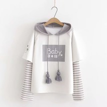 Ens hoodies funny hooded pullover girls japanese korean cute heart graphic striped gray thumb200