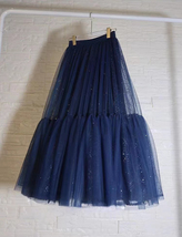 Women Tiered Tutu Skirt Outfit Navy Blue Layered Skirt Plus Size Holiday Outfit  image 7