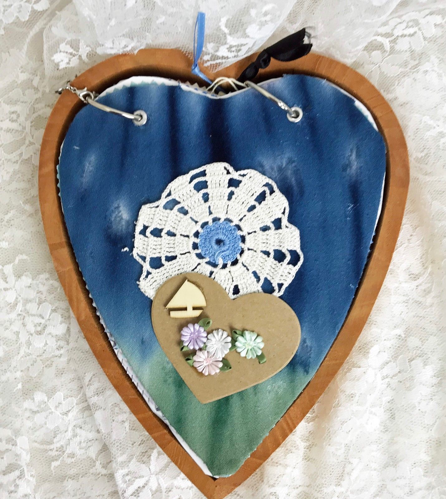 Heart Shaped Junk Journal "Sailing" Wood Storage Box - 7.5" x 6.5" x 1" - 100+P Item image 2