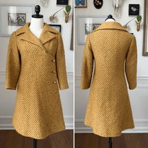 Vintage 60s Franklin Simon New York Mustard Gold Side Button Coat S M - $80.10