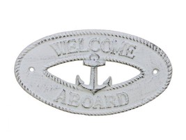 Whitewashed Cast Iron Welcome Aboard with Anchor Sign 8&quot;&quot; - $11.99