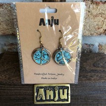 ANJU JEWELRY Brass &amp; Copper Blue &amp; Green Peace Sign Patina Earrings, EP244, New - £14.98 GBP