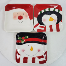 Vintage 1990s Holiday Christmas Santa Snowman Plates 5.5 Inch Square SET... - $8.60