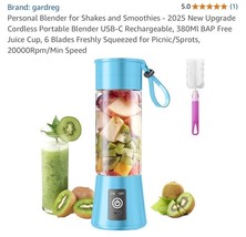 Portable Mini Electric Juicer USB Charging Smoothie Milkshake Maker Auto... - $126.72 MXN
