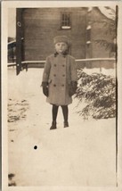 Rppc Young Boy Double Breasted Coat Tights Boots Large Gloves Snow Postcard U5 - £7.82 GBP