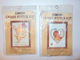 1982 Vintage Caron Cross Stitch Kit Lot Baby Heart Lion & Today's The Day - $9.87