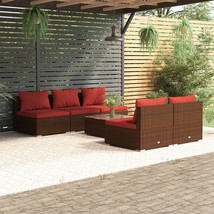 6 Piece Patio Lounge Set with Cushions Poly Rattan Brown - $12,711.14 MXN