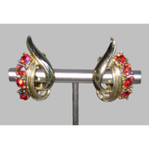 Vtg Gold Tone AB Crystal Rhinestone Teardrop Clip Earrings Mid Century 5... - £9.27 GBP