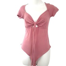 Womens Rose Pink Bodysuit Small Wild Fable Ribbed Stretch Hip Keyhole Fr... - £10.27 GBP