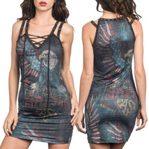 Affliction Eagle Dare Stars Stripe Grommet Corset Women Halter Dress Top... - £51.02 GBP