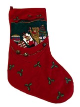 Vintage Red Green Christmas Teddy Stocking Holly Toy Soldier Bells Holly... - £5.32 GBP