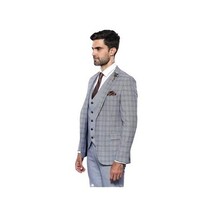 Men 3pc Vest Suit WESSI by J.VALINTIN Extra Slim Fit JV42 Blue Plaid TURKEY USA image 8