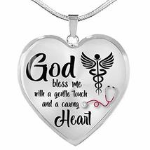 God Bless Me Nurse Gift Heart Pendant Engraved Stainless Steel 18-22&quot; - £47.45 GBP