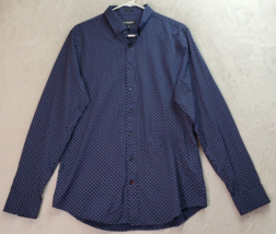 Express Shirt Mens Medium Navy Polka Dot Long Sleeve Slim Fit Collar Button Down - £14.06 GBP