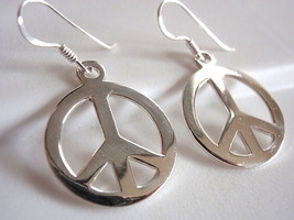 Peace Symbol Earrings 925 Sterling Silver Dangle Corona Sun Jewelry - $16.19