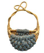Vtg Woven Hanging Basket Wicker Fabric Blue 17&quot; x 12&quot; Rattan Wall Door D... - $28.89 CAD