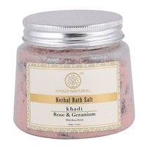 Khadi Natural Rose &amp; Geranium With rose Petals Bath Salt 200 gm Ayurvedic Care - £27.79 GBP