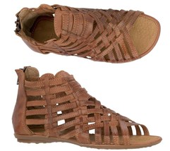 Womens Cognac Authentic Huarache Sandal Handmade Real Leather Ankle Zip ... - £28.10 GBP