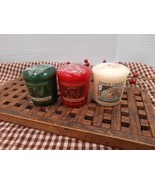 Yankee Candle Christmas Retired Votive Lot of 3 Green Red &amp; White - £11.08 GBP