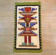 VTG Native South American Hand Woven WOOL Tapestry WALL HANGING/RUG 36x21 - $37.99