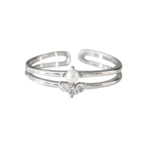 Double Layer Shell Pearl CZ Stacking 925 Sterling Silver Adjustable Ring - £14.79 GBP