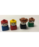 Vintage Lego Duplo FIGURE Set of 4 Older Style Bust Square Cowboy People - $10.85 CAD