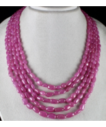 Certified Natural Ruby Long Beads 5 L 1046 Ct Pink Gemstone Beaded Necklace - $6,964.21 CAD