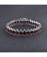 Natural Garnet Tennis Bracelet, 14K White Gold Plated Designer Jewelry F... - $194.33