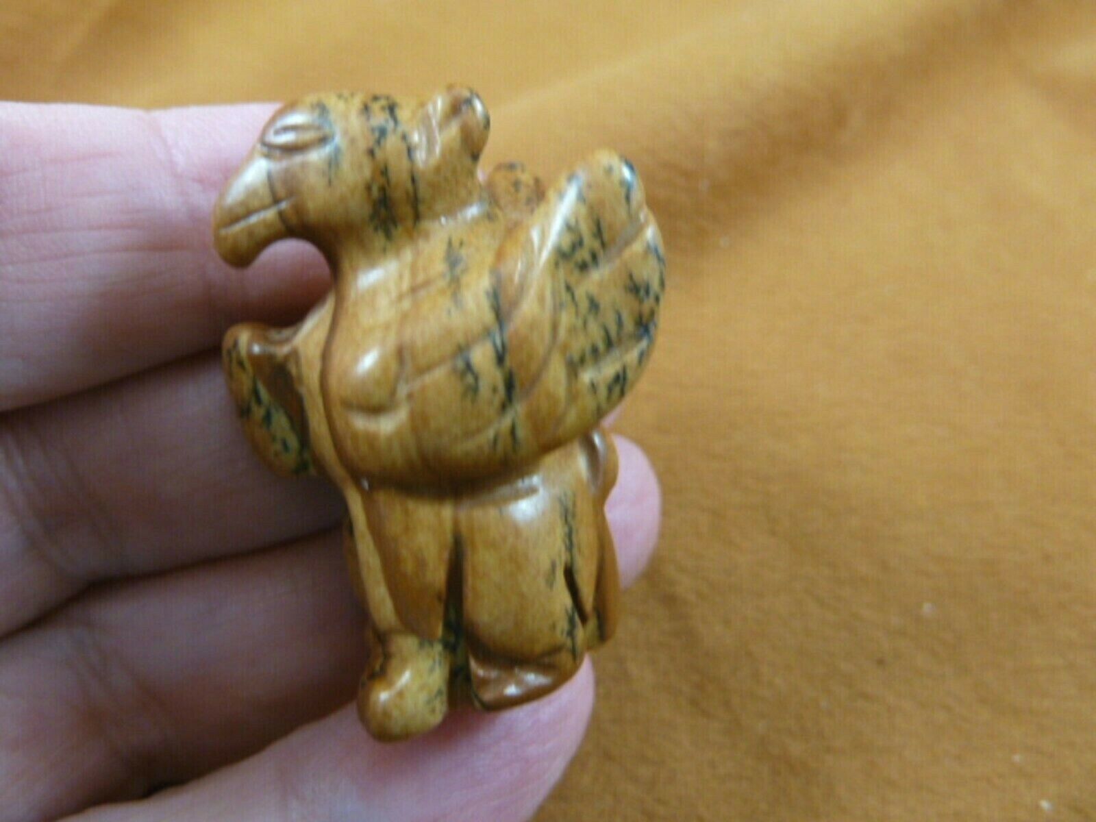 (Y-GRI-556) Tan GRIFFIN gryphon gemstone carving figurine gem statue Eag... - $14.01