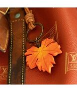 Wooden Maple Leaf Keychain with Leather Strap Vintage Bag Charm - $387.97 MXN