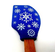 Snowflakes Spatula Blue White Silicone Wood Handle 11 in Kitchen Scraper... - $12.86
