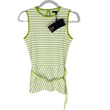 Sacoor Brothers Top Small Peplum Belted Sleeveless White Green Stripes New - $29.00