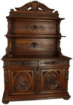 Server Sideboard Hunting Renaissance Antique French 1880 Carved Walnut Birds - £5,013.53 GBP