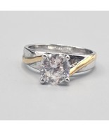 Two Tone Zircon Solitaire Engagement Ring Size 8.5 Cathedral Setting - $559.32 MXN